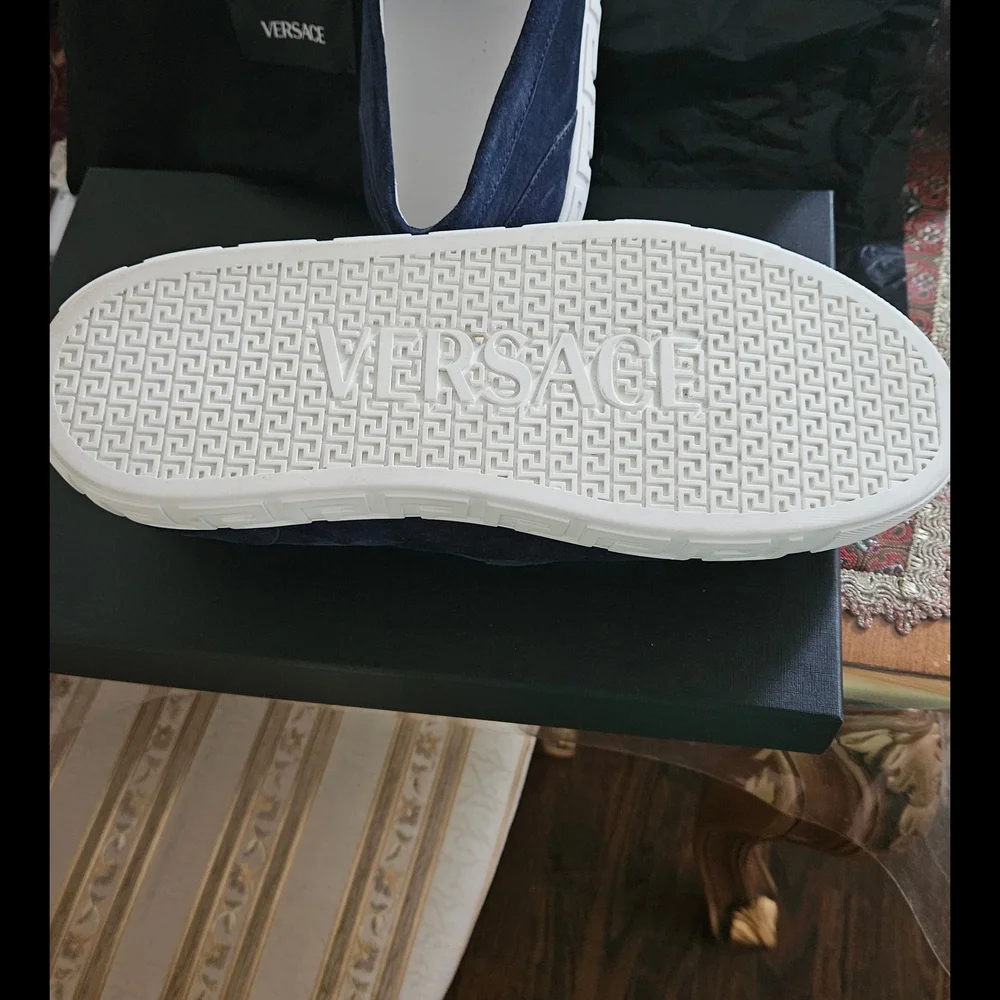 Versace Men's Blue Suede Loafers with Silver Emblem - Picture 3 of 4